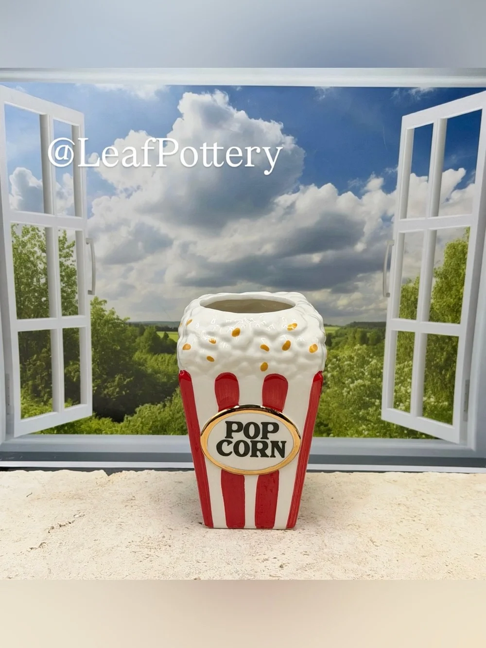 Ceramic Popcorn Bucket Planter, Vintage Style Movie Night Vase